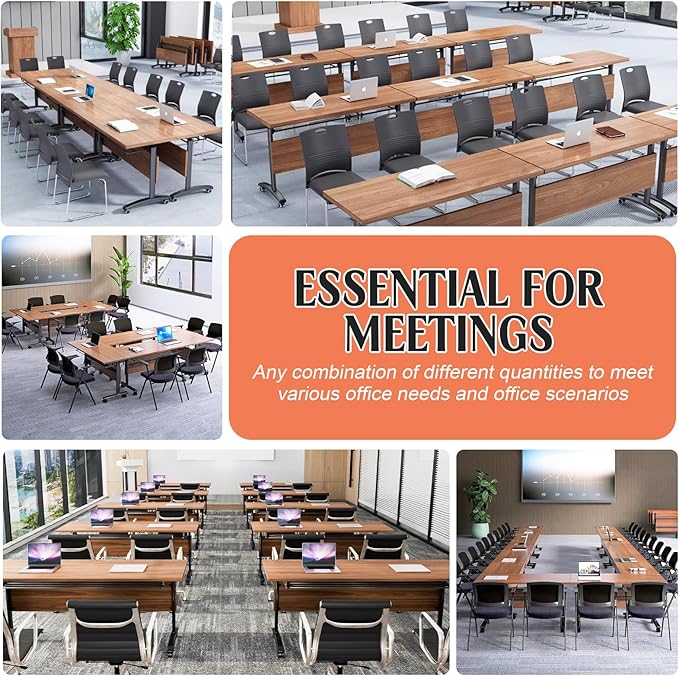 Conference Table,55.1''Folding Conference Room Table for 4-12 People,Mobile Flip Top MeetingTraining Table with Different Coulor and Styles for Offices, Classrooms,Meeting Room (8, 61''D)
