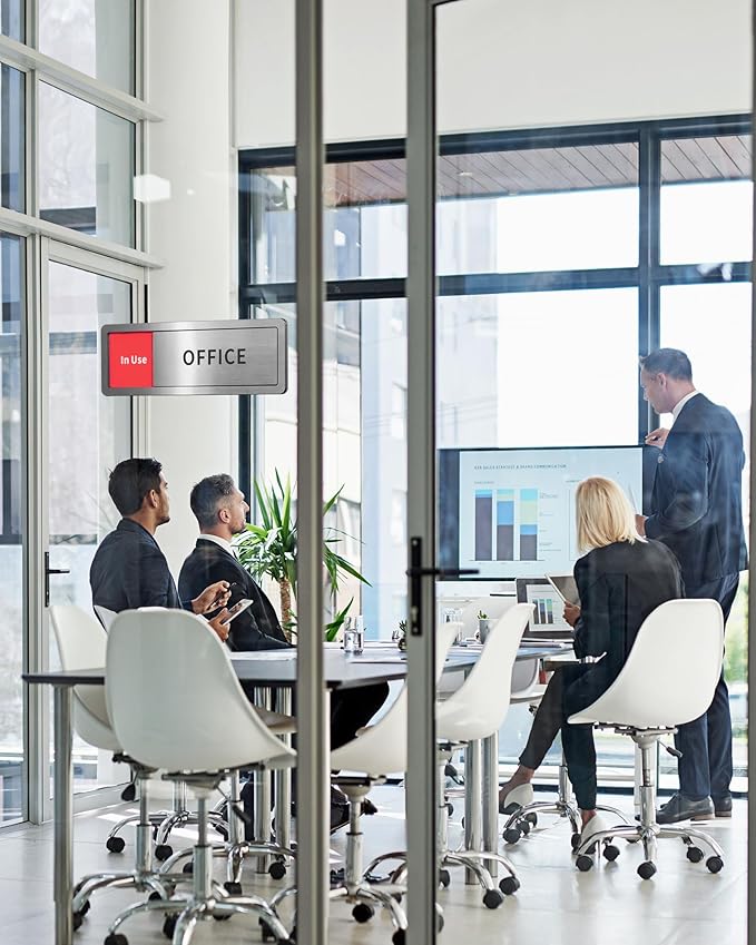 Office Door Signs Do Not Disturb, In Use/Available Slider Sign for Home Office Wellness Conference Vacant Occupied Privacy Slide Door Sign，Brushed Silver
