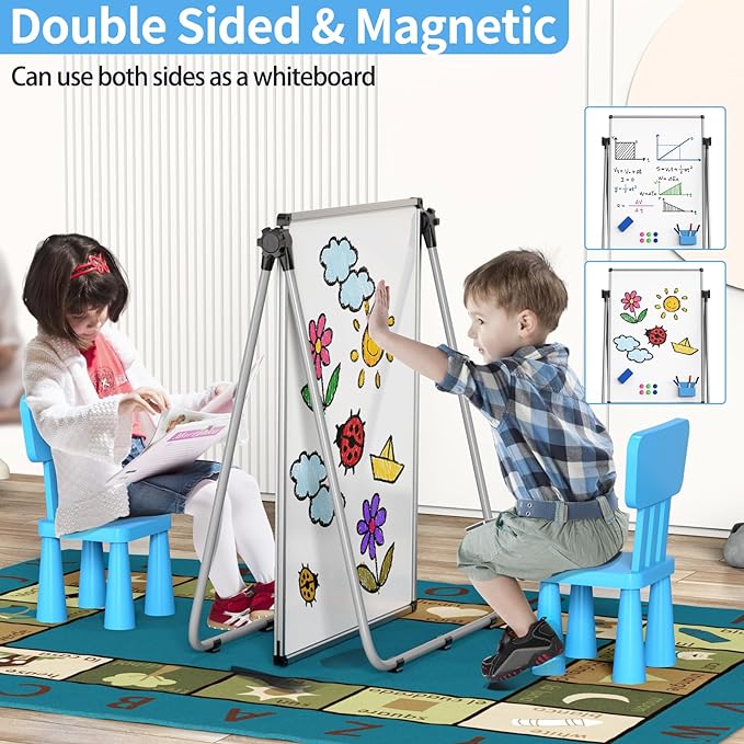 UIFER Double Sided White Board with Stand - 40x28 Portable Whiteboard Easel with Height Adjustable & 360° Rotation for Home Office Classroom, Standing Dry Erase Board for Presentation
