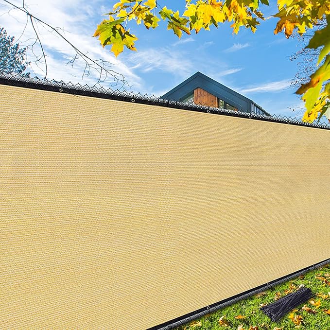 iCover 6x50ft Privacy Screen Fence, Outdoor Fencing Panels, Garden Windscreen Mesh Shade Sail Net Barrier, Include Reinforced Bindings and Brass Grommets Cable Zip Ties, Sand
