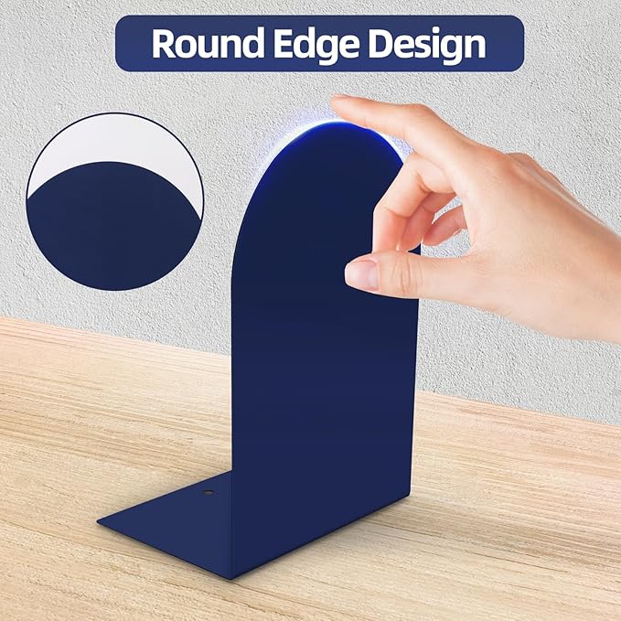 Lulonpon 8 Pieces Book Ends, Bookends, Books Stand, Metal Bookend for Shelves, Blue Book Ends for School, Library, Desktop Organizer
