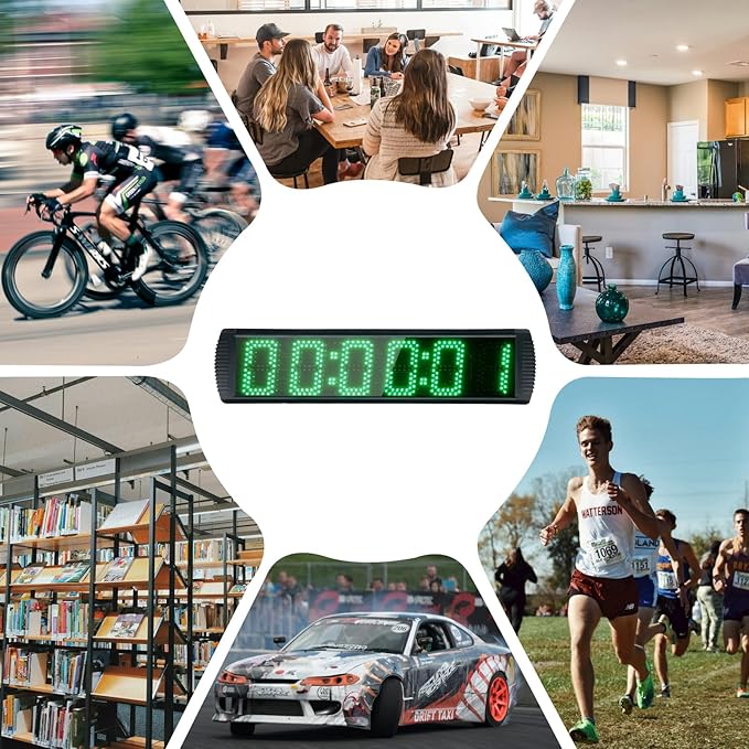 Large LED Display Digital Race Timer with Battery,Function-Countdown/Up/Time Clock, Remote Control, Tripod Stand and Adjustable Brightness for Sports Events, Races, Meetings, Presentations