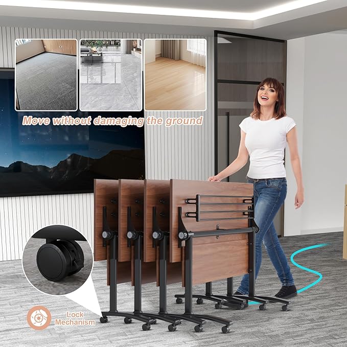 Conference Table Flip Top Mobile Conference Room Tables,Folding Conference Table with Wheels,Large Meeting Training Seminar Table Saving Space for Office Classroom(12D,47.2'')