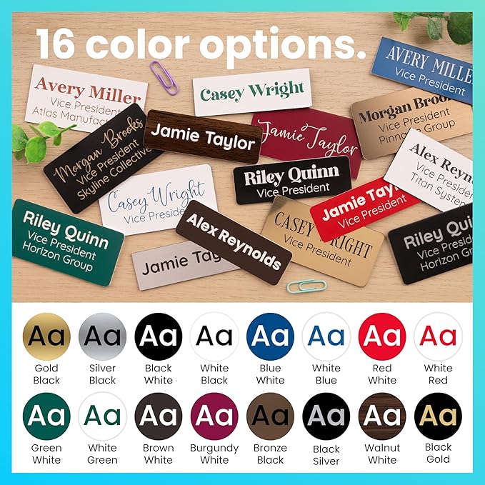 ExcelMark Custom Name Tag - Engraved Name Badge with Pin or Magnetic Backing, 16 Colors, 6 Fonts, and 2 Sizes to Choose from (Brown w/White Letters, 1.5"x 3")
