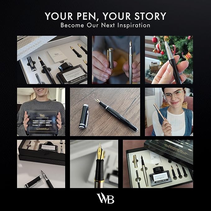Wordsworth & Black Calligraphy Pen Gift Set, Includes Bottle, 6 Cartridges, Refill Converter, 6 Replacement Nibs, Premium Package, Journaling, Smooth Writing Pens [Black Chrome]