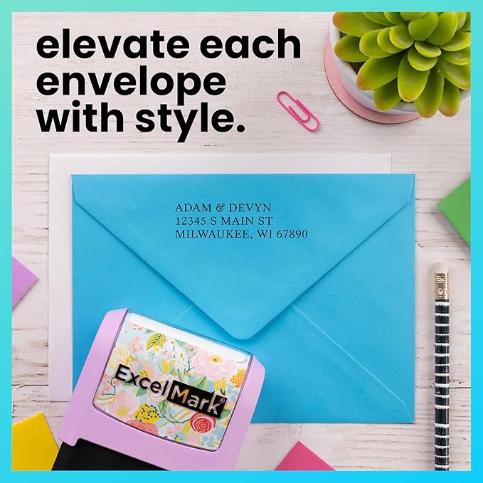 ExcelMark Address Stamp - Custom Return Address Stamp with Elegant Designs, Vibrant Colors & Patterns – Perfect for Mail, Invitations & Gifts (Violet Mount, Everyday Elegance)