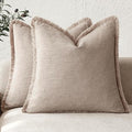 Foindtower Set of 2 Decorative Linen Fringe Throw Pillow Covers Farmhouse Cushion Cover with Tassels Soft Accent Pillowcase for Couch Chair Sofa Bed Living Room Home Decor,22×22 Inch,Natural Linen