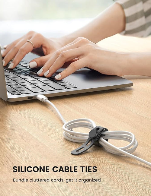 10Pack Silicone Cable Ties Cord Organizer Wrap - Lamicall Durable Reusable Wire Management with Lock Buckle, Elastic Charger Cable Strap Ties, Electrical Cord Keeper for Travel, Home Accessories
