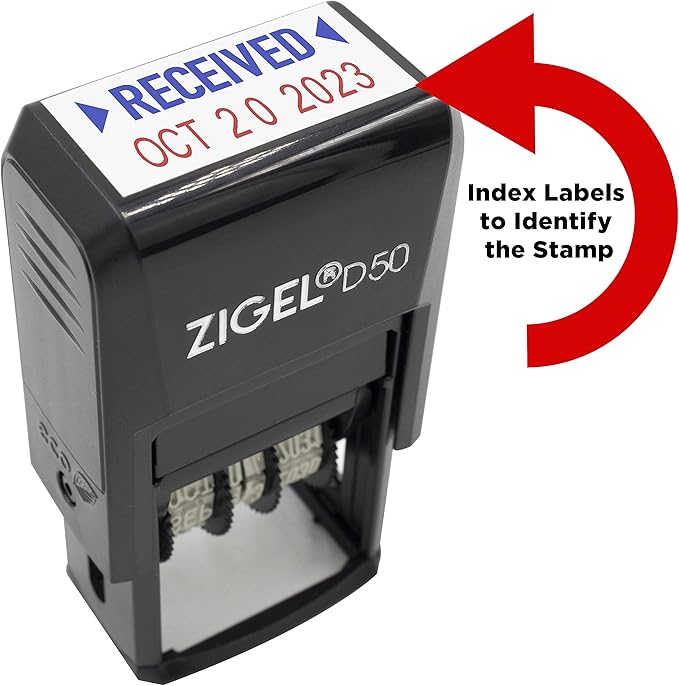 ZIGEL D50 Date Stamp with MAILED - Self Inking Date Stamp - Blue/Red
