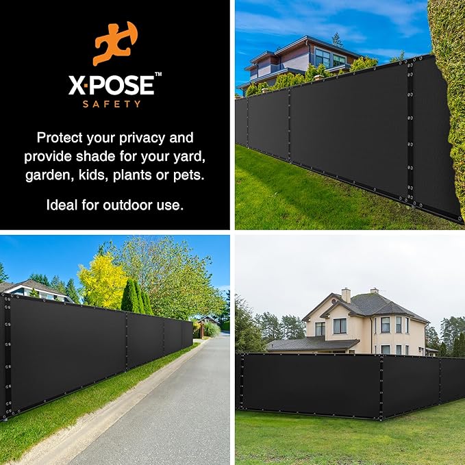 Xpose Safety Privacy Fence Screen 8’ x 50’ – Heavy Duty Black Mesh with 90% Visibility Block, UV Protection – Includes Cable Ties – for Garden, Yard, Nursery, Kennel, Dog Run, Greenhouse