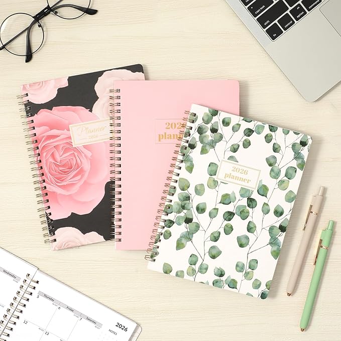 SUNEE 2026 Planner, Weekly and Monthly Calendar Planner, January 2026-December 2026, Daily Agenda with Tabs, Note Pages, Spiral Binding, 8.5"x11", Black