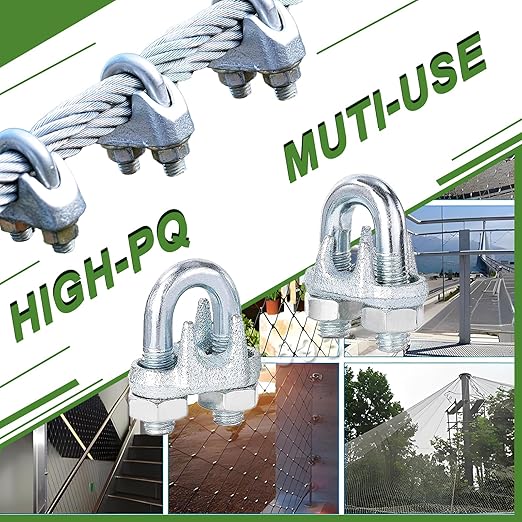 200PCS M6 Galvanized Zinc-Plated Wire Rope Cable Clamp Clips, 1/4" Wire Cable Clamps with U-Bolt Saddle Fasteners for Secure Rigging & Marine Use