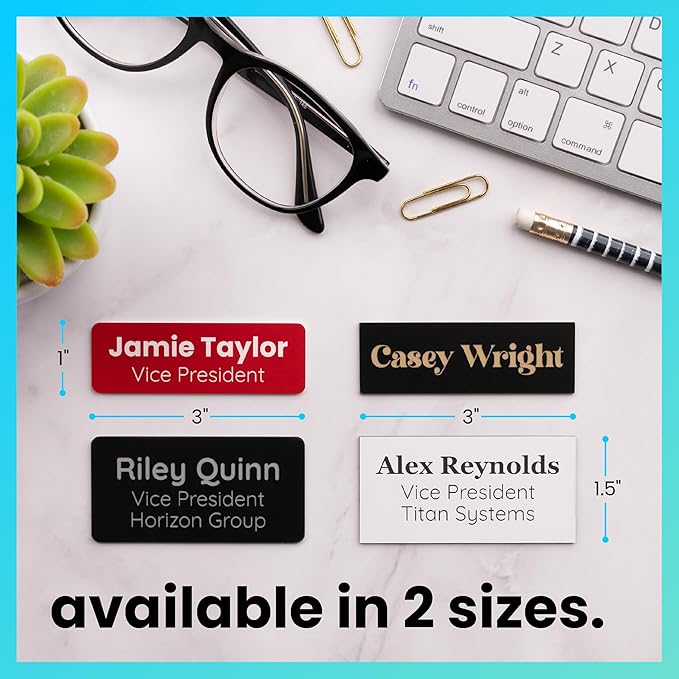 ExcelMark Custom Name Tag - Engraved Name Badge with Pin or Magnetic Backing, 16 Colors, 6 Fonts, and 2 Sizes to Choose from (Burgundy w/White Letters, 1.5"x 3")