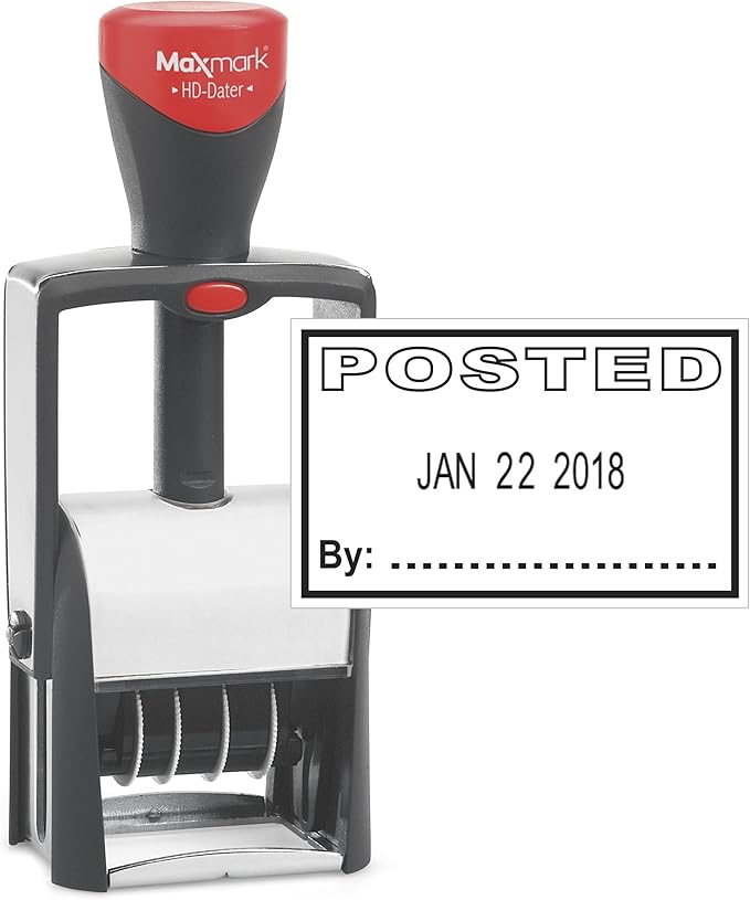 MaxMark Heavy Duty Self Inking Date Stamp with Phrase Posted - Black Ink