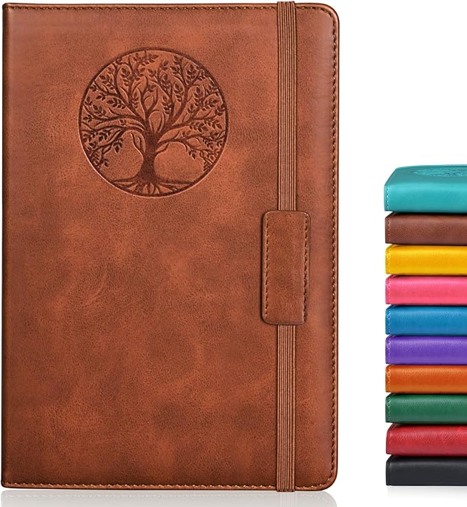 Biuwory Lined Journal Notebook for Women Men,256 Pages A5 Hardcover Leather Journals for Writing,Travel,Business,Work & School,College Ruled Notebooks for Note Taking,Diary Notepad 5.7"×8.3"(Brown)