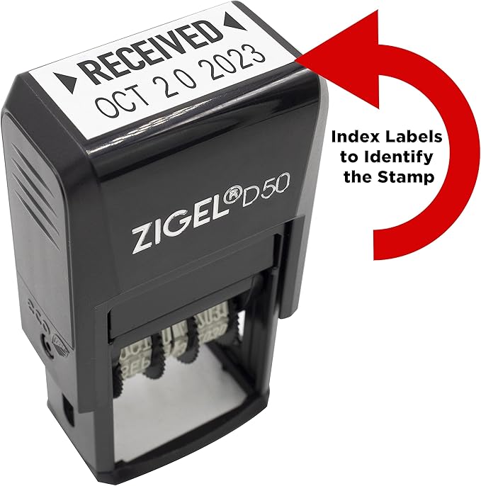 ZIGEL D50 Date Stamp with FAXED - Self Inking Date Stamp - Black