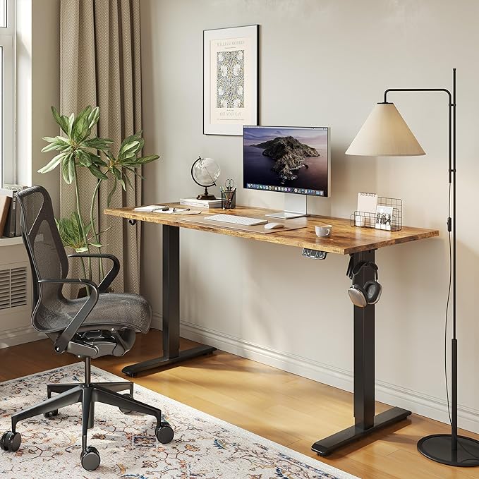 Agilestic Electric Standing Desk, 55 x 24 Inches Height Adjustable Desk, Sit Stand up for Work Office Home, Ergonomic Rising Computer Table with Memory Preset, Rustic Brown