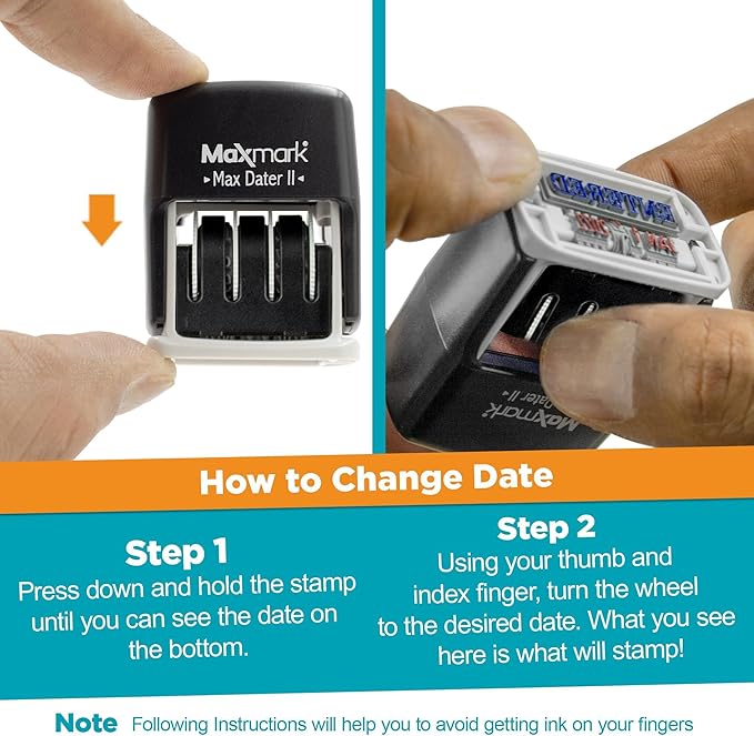 MaxMark Self-Inking Rubber Date Office Stamp with Approved Phrase Blue Ink & Date RED Ink (Max Dater II), 12-Year Band