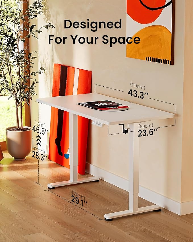 ErGear Electric Standing Desk, 44 x 24 Inches Height Adjustable Stand up Desk, Sit Stand Home Office Desk, with Two-Piece Desktop (White)