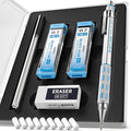 Nicpro Blocky Gear 0.7 mm Mechanical Pencils Set in Case, Metal Pencil with Lead Refills, Eraser for Professional & Adult Art Writing Drafting Drawing