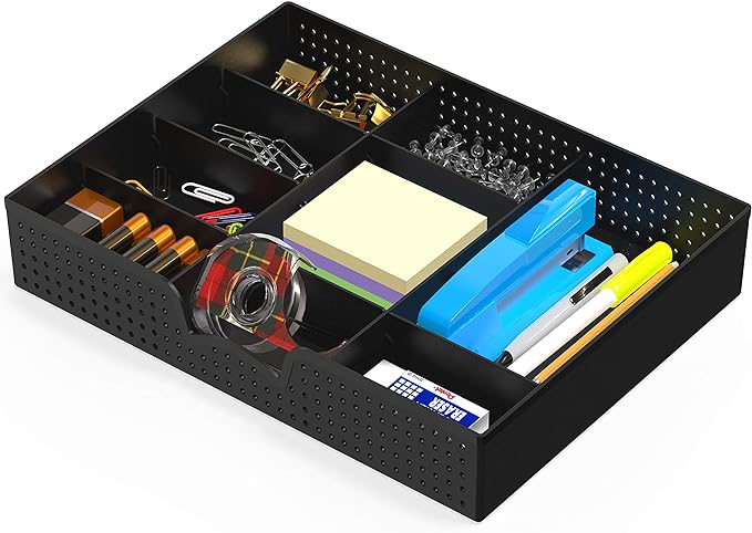Simple Houseware Drawer Organizer Tray with 9 Adjustable Compartments, Black