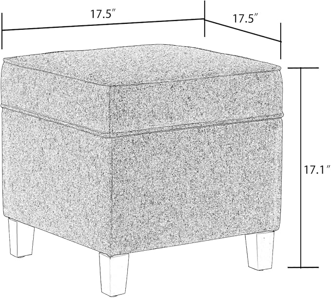 Asense 17 Inch Square Storage Ottoman,Small Foot Rest Stool for Couch, Linen Fabric Upholstered Footstool Cube for Entryway Bedroom Living Room, Light Grey