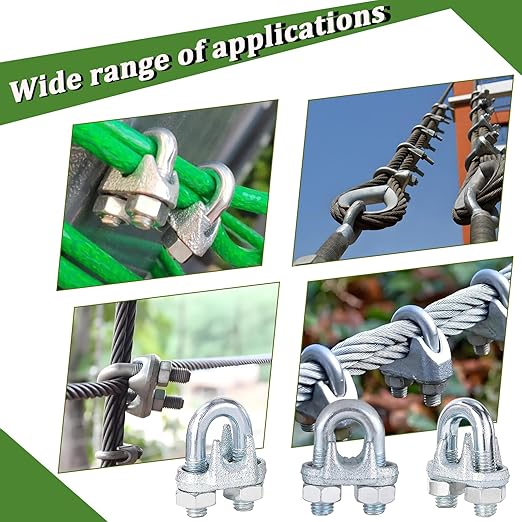 30PCS 5/16" M8 Zinc-Plated Wire Rope Clamps – Heavy Duty U-Bolt Cable Clips (Silver)