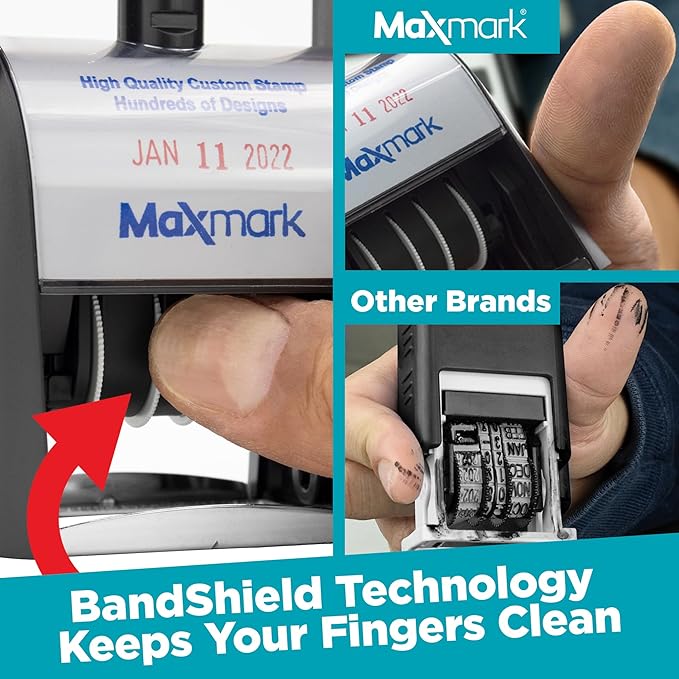 MaxMark Heavy Duty Self Inking Date Stamp with Phrase Approved - Black Ink