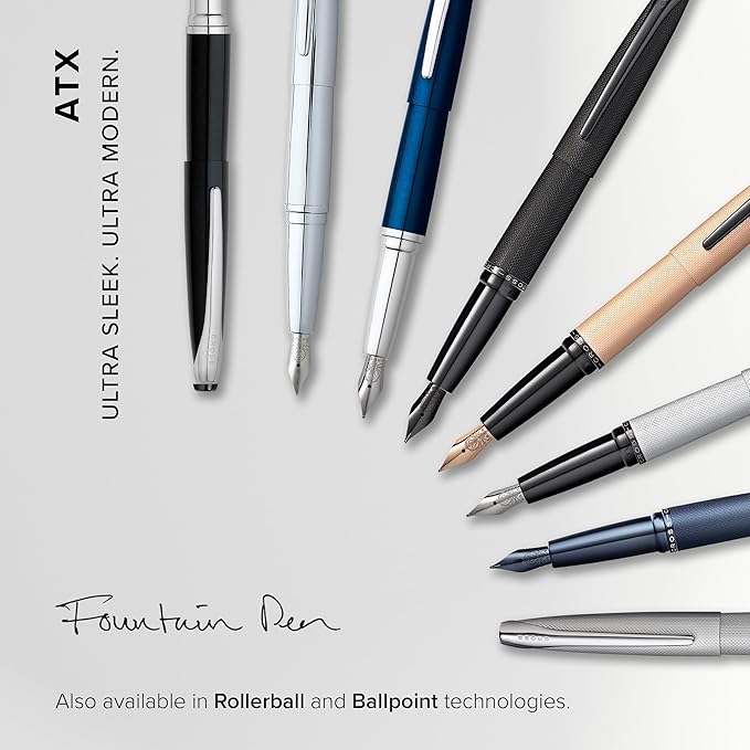 Cross ATX Refillable Fountain Presented in a Luxury Gift Box - Medium Point, Black Ink, Translucent Blue