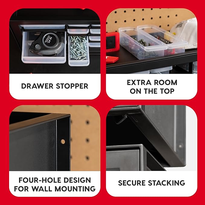 IRIS USA Plastic Storage Drawers, 26-Drawer - 2 Pack, Stackable Teacher Toolbox, Small Parts Organizer Cabinet for Sticker Crayon Bead Building Bricks, Tool Hardware Screw Garage Storage Bins, Black