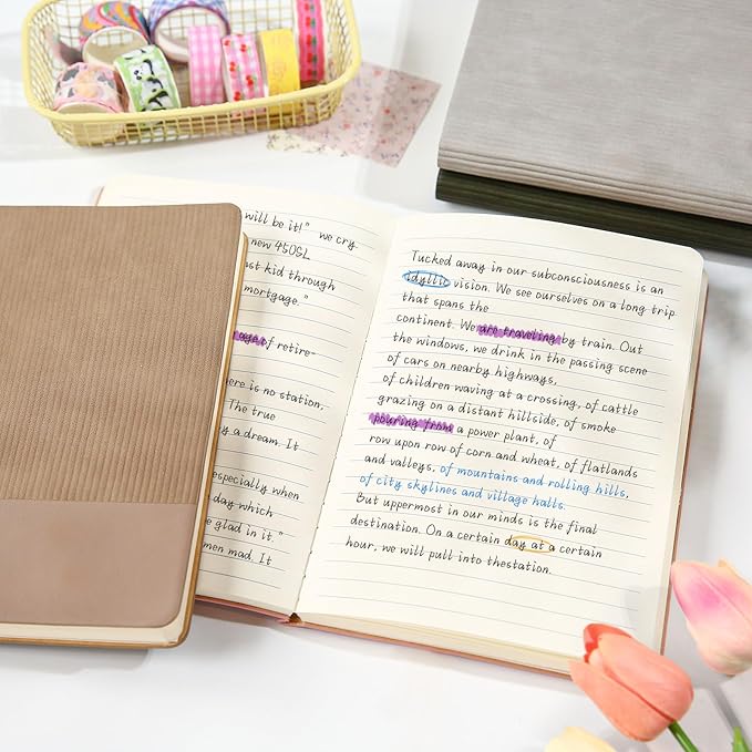 TSFPapier Lined Journal Notebook for Work College Ruled Note Book 7.2"x9.6" B5 PU Leather Daily Journaling 160 Pages for Women Men Writing Home School Supplies Business (Khaki/Green)