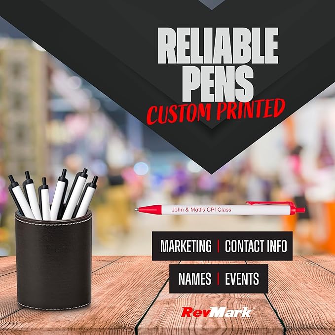 RevMark Personalized Ballpoint Pen, Custom Printed Name, Business or Event Information, Timeless Advertising, USA Made Pens, Promotional Marketing, Smooth Black Ink, Bulk Pack (Red,500 Ct.)