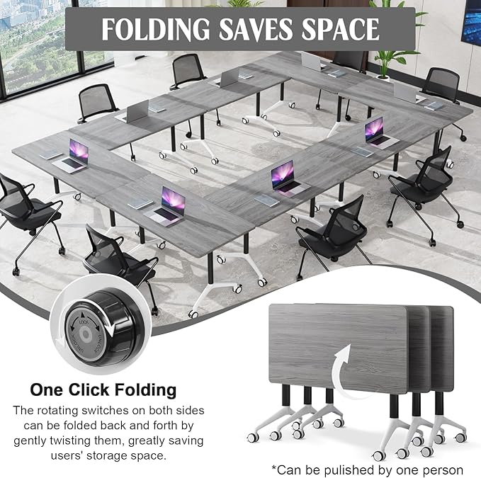 Conference Table,55.1''Folding Conference Room Table for 4-12 People,Mobile Flip Top MeetingTraining Table with Different Coulor and Styles for Offices, Classrooms,Meeting Room (6, 47.2''F)