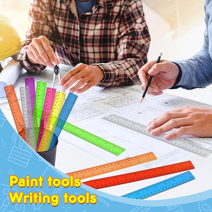 32 Pcs Clear Plastic Ruler 12 Inch, Rulers Bulk for Classroom, Transparent Assorted Color Bulk Rulers with Millimeter and Inches, Kids Ruler for School, Ideal Back to School Office Home Supplies