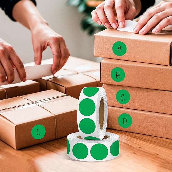 Green 1 Inch Round Color Coding Dot Labels, 10 Rolls 10000 Dot Stickers in Dispenser Box - Permanent Adhesion, Vibrant Colors, Highly Visible