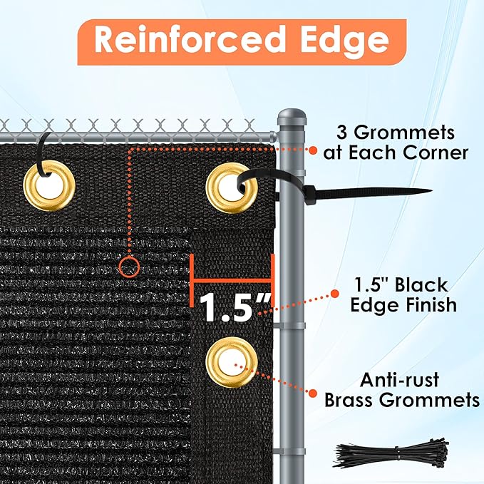iCover 6x12ft Privacy Screen Fence, Outdoor Fencing Panels, Garden Windscreen Mesh Shade Sail Net Barrier, Include Reinforced Bindings and Brass Grommets Cable Zip Ties, Black