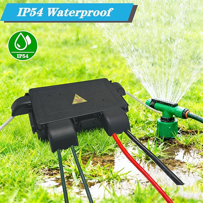 DIQIMIAQ Medium Outdoor Electrical Box(inner 10.3*4.8*3.1inch) With Waterproof shield, Waterproof Extension Cord Cover w/6 Cable , Weatherproof Connection Box Protect for Plug,Connector (Black, 2PCS)