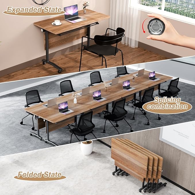 Conference Table Flip Top Mobile Conference Room Tables,Folding Conference Table with Wheels,Large Meeting Training Seminar Table Saving Space for Office Classroom(10B,61'')