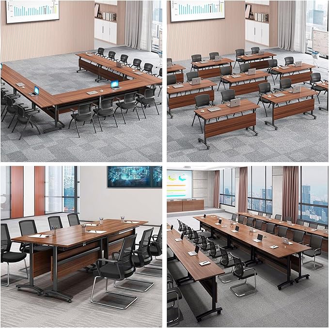 Conference Table Foldable Meeting Tables,Flip Top Mobile Training Table The folding conference table With Silent Wheels Is Convenient And Fast,Modern Mobile Meeting Tables (2pack 180*60*75)