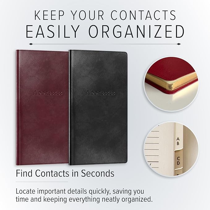 Gallery Leather Small Address Book with Alphabetical Tabs up to 403 Records, Leather Notebook Hardcover, Telephone and Address Books - 6 x 3.25, Camden Kiwi