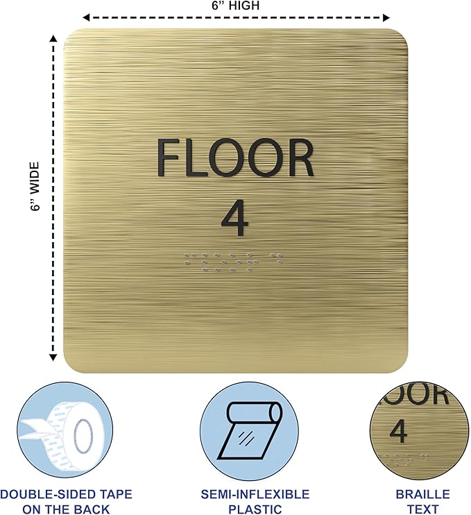 Navy ADA Floor 4 Sign with Braille – Made from Durable Acrylic and Ready to Mount