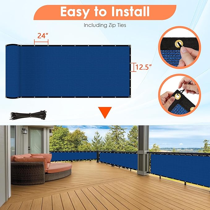 iCover 4x25ft Privacy Screen Fence, Outdoor Fencing Panels, Garden Windscreen Mesh Shade Sail Net Barrier, Include Reinforced Bindings and Brass Grommets Cable Zip Ties, Blue