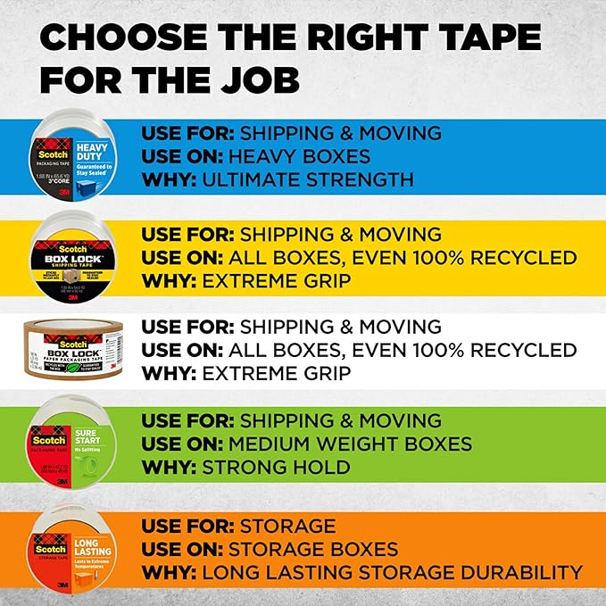 Scotch Heavy Duty Shipping Packing Tape, Clear, Shipping and Packaging Supplies, 1.88 in. x 54.6 yd., 6 Tape Rolls