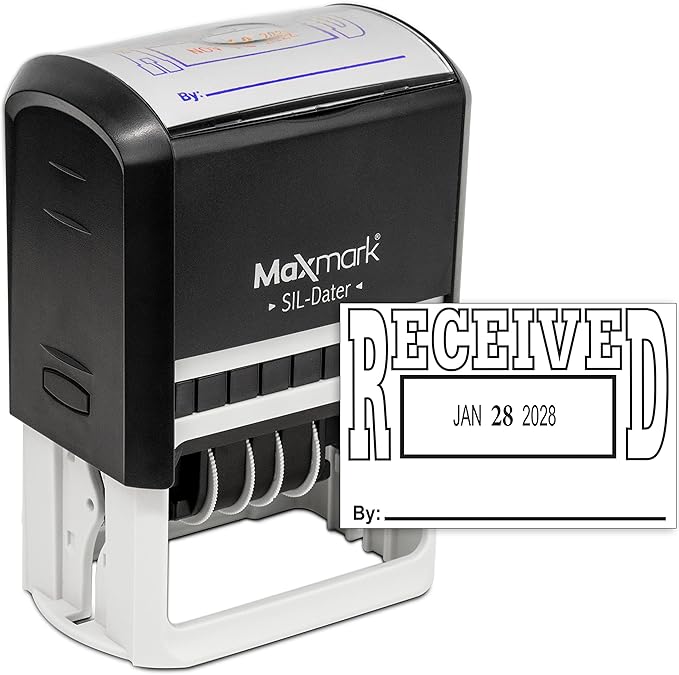 MaxMark Large Self-Inking Rubber Date Office Stamp with Received Phrase & Date - Black Ink, 12-Year Band - Style 5
