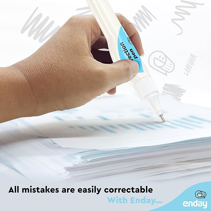 Emraw Enday Correction Pen (4 Pack) - Correction Liquid 0.2 Fl Oz (7 Ml) Metal Tip White Correction Fluid.