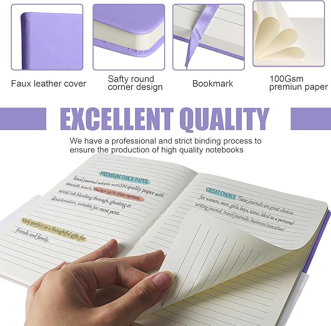 EMOMAS Lined Journal Notebook, 10Pack Hardcover Notebook for Men & Women – Journals for Writing, Work, School, Home & Daily Notes, 160 Pages – Medium A5, 5.7"x8", 100 gsm Thick Paper (Mauve)