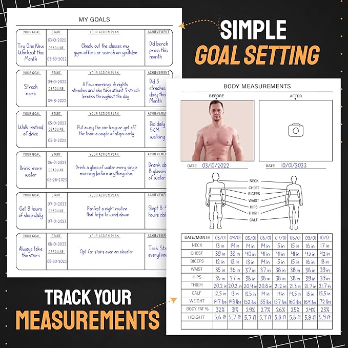 Nextnoid Hardcover Fitness & Food Journal - Nutrition & Workout Planner for Men & Women - A5 Sturdy Workout Log Book to Track Diet, Gym & Home Workouts - Yellow