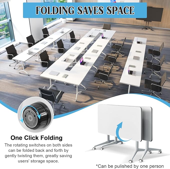 JEHUJD Conference Table,55.1''Folding Conference Room Table for 4-12 People,Mobile Flip Top MeetingTraining Table with Different Coulor and Styles for Offices, Classrooms,Meeting Room (10, 61''A)