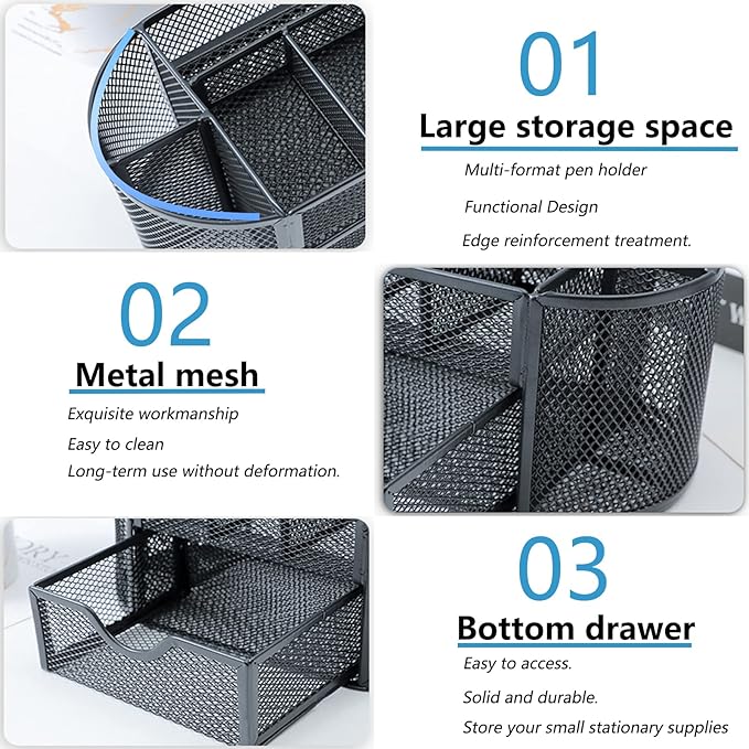 PAKASEPT Desk Organizers, Mesh Desk Organizer Caddy Supplies with Compartments, Makeup Marker Desktop Storage for Office School Home Supplies Teacher Students
