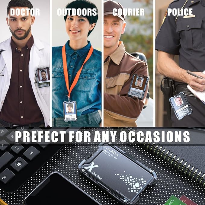 LIUGX Walnut Wood Card Holder/Badge Holder/Portable Wallet with Metal Clip -Rugged ID Credit Card Holder (Holds 1 to 4 Cards) for Office Police Worker Outdoor